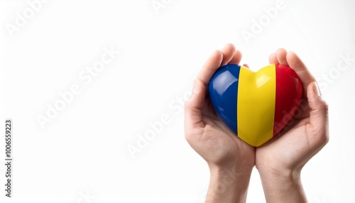 手で持っているルーマニアの国旗のハート(Heart of Romania flag held in hand.) 