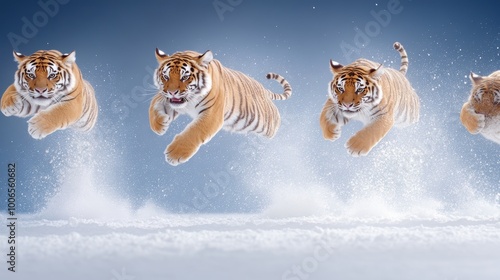 A group of tigers leaping through hoops, demonstrating their agility and grace. photo