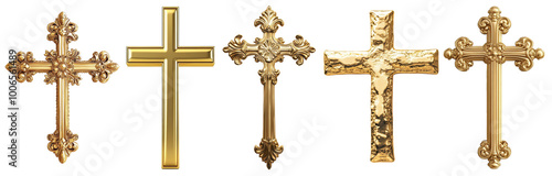 gold cross pendants isolated on transparent background