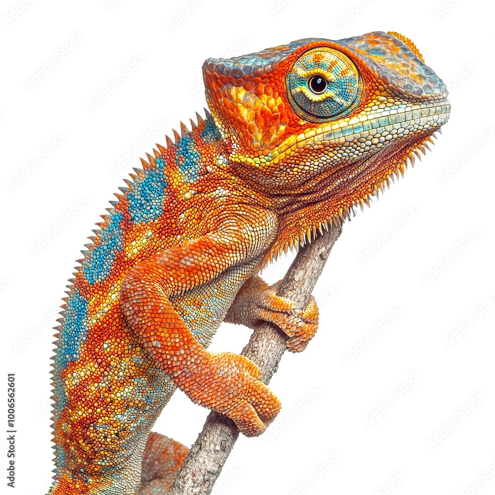 Fototapeta premium Yellow blue lizard Panther chameleon isolated on white background