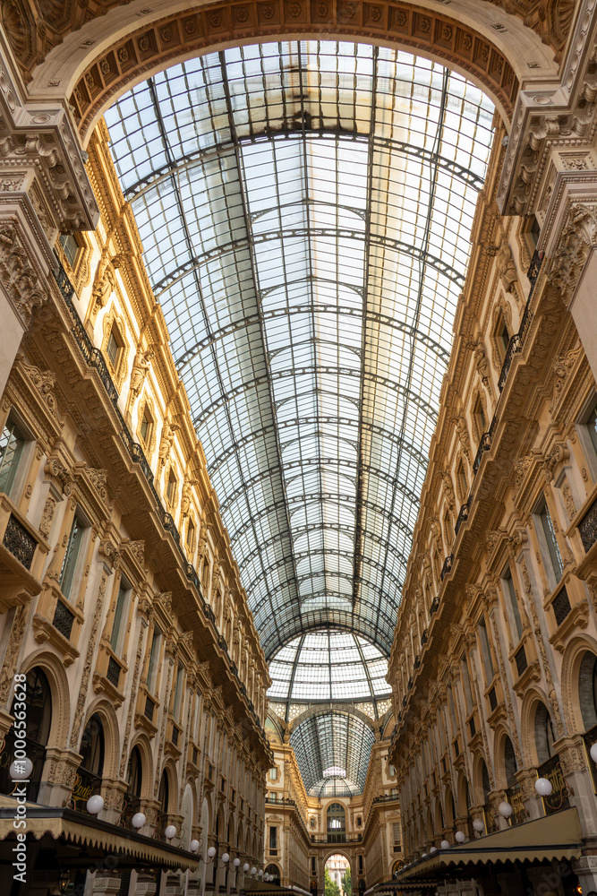 Famous shopping center Vittorio Emanuele. The Galleria Vittorio Emanuele II is Italy's oldest active shopping gallery and a major landmark of Milan. Famous shopping center Vittorio Emanuele. The Galleria Vittorio Emanuele II is Italy's oldest active shopping gallery and a major landmark of Milan.