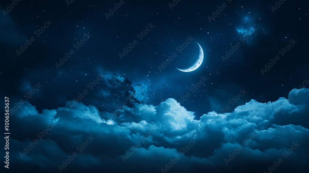crescent moon night sky with clouds crescent moon night sky with clouds