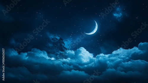 Fototapeta Naklejka Na Ścianę i Meble -  crescent moon night sky with clouds
