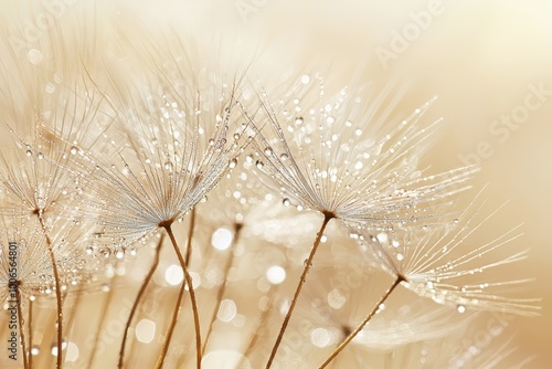 Dandelion seeds with dew photo