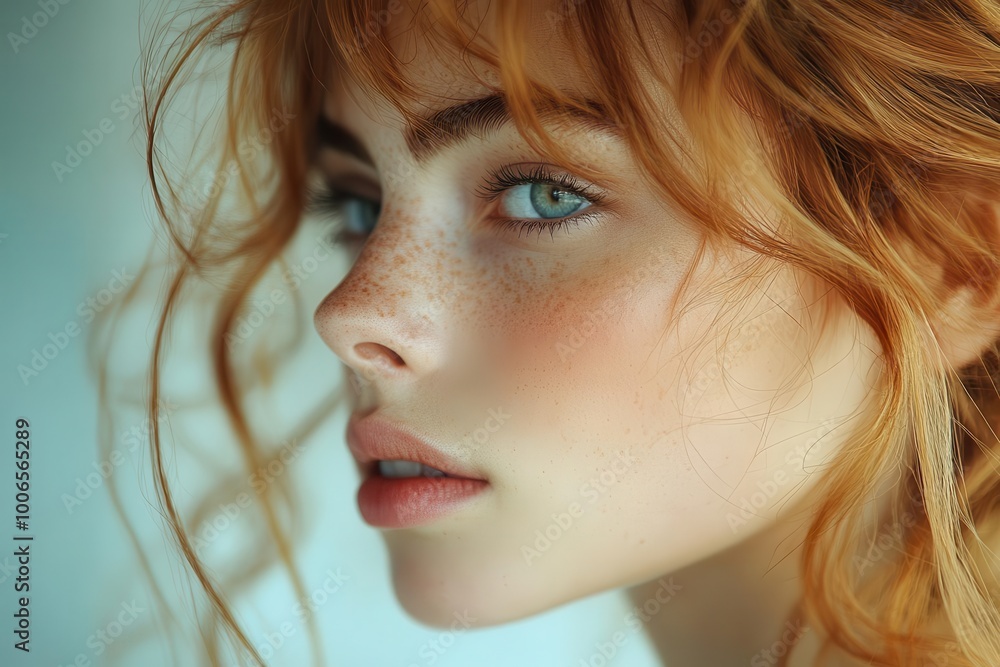 profile shot of a strikingly beautiful young female model capturing her elegant features and confident demeanor against a softly lit backdrop conveying grace and allure profile shot of a strikingly beautiful young female model capturing her elegant features and confident demeanor against a softly lit backdrop conveying grace and allure