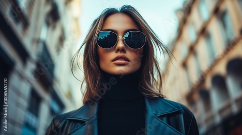 Fashionable woman in sunglasses on city street