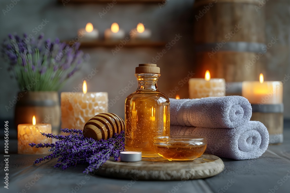 Evening spa vibes with lavender, honey, and soft towels Evening spa vibes with lavender, honey, and soft towels