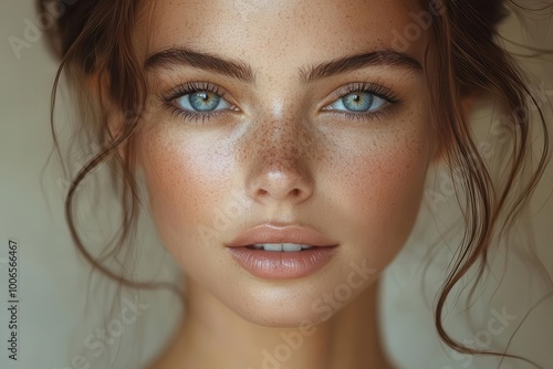 radiant portrait of a beautiful caucasian woman showcasing perfect skin and a healthy glow accentuated by soft lighting that highlights her natural beauty