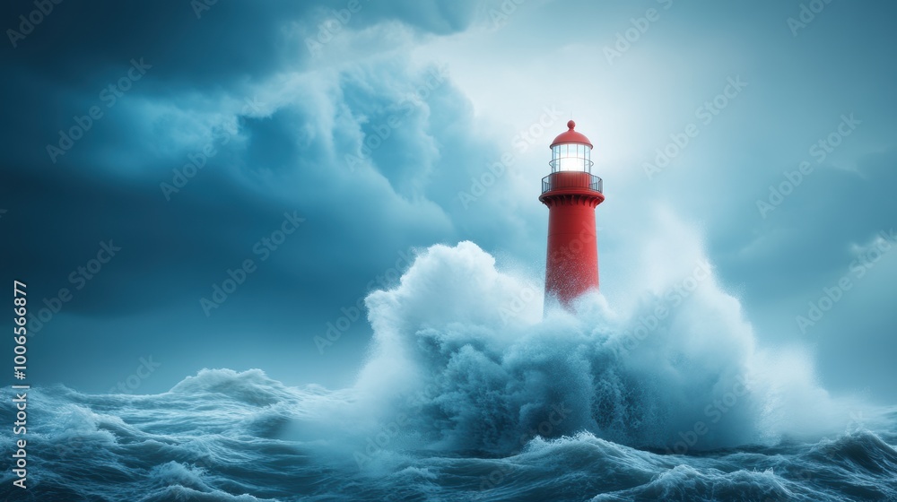 A lighthouse battling a fierce storm at sea, with the waves crashing against its base and the wind tearing at its tower. A lighthouse battling a fierce storm at sea, with the waves crashing against its base and the wind tearing at its tower.