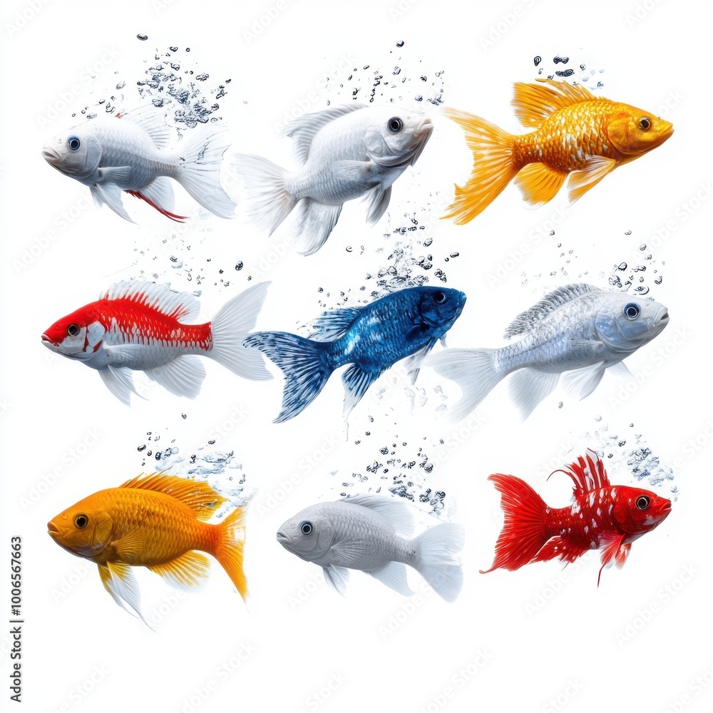 Colorful Fish Displaying Aquatic Diversity on White Background Colorful Fish Displaying Aquatic Diversity on White Background