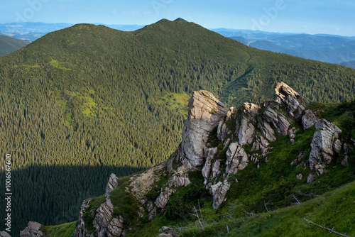 rocks and ledges of Chornohirskyi ridge, picturesque landscapes, geology