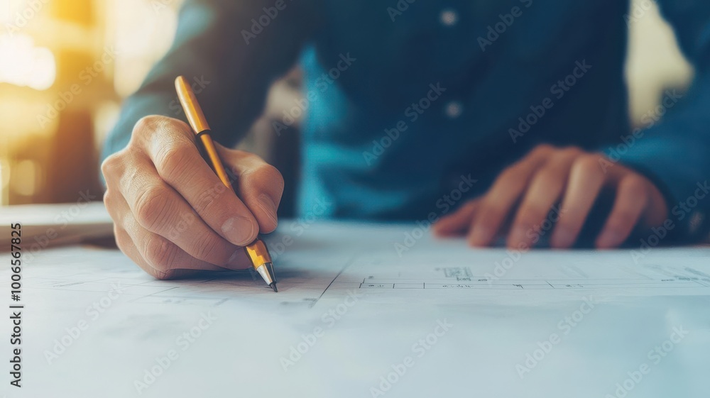 A person is writing with a pen on a sheet of paper, surrounded by a warm, sunlit atmosphere, highlighting a moment of productivity and creativity. A person is writing with a pen on a sheet of paper, surrounded by a warm, sunlit atmosphere, highlighting a moment of productivity and creativity.
