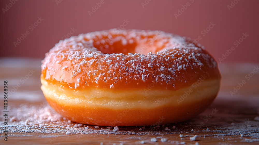 Classic Sugar-Dusted Glazed Donut on Rustic Wooden Table
