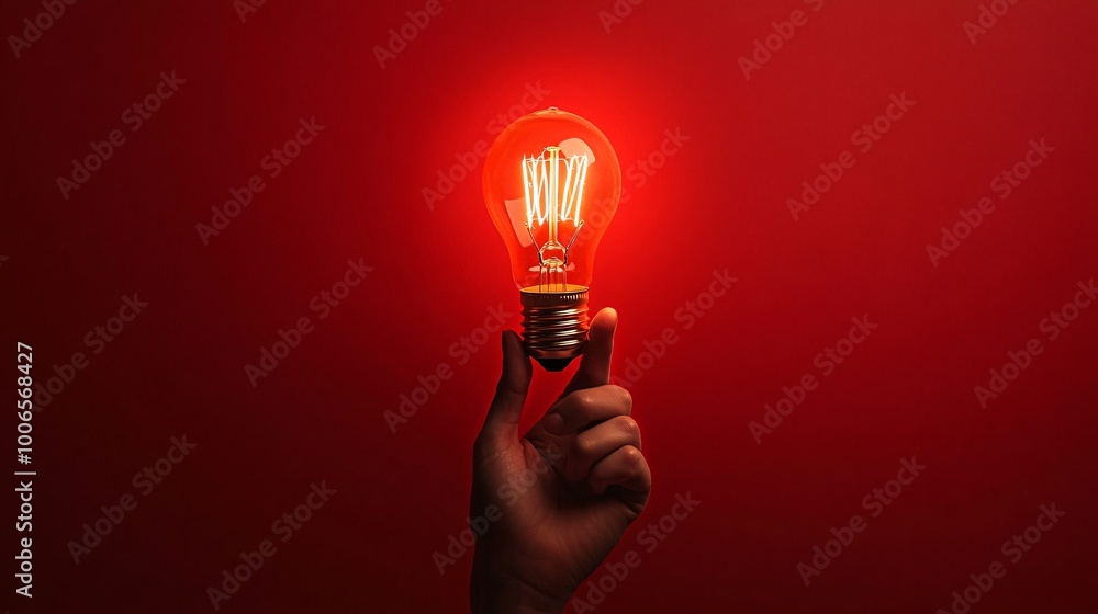 © MaxStock - Hand holding a vintage light bulb on a red background