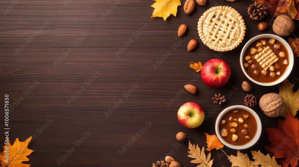 A rustic wooden table laden with a feast of autumn delicacies, including apple pies, roasted chestnuts, and hearty stews, showcasing the abundance of the season. A rustic wooden table laden with a feast of autumn delicacies, including apple pies, roasted chestnuts, and hearty stews, showcasing the abundance of the season.