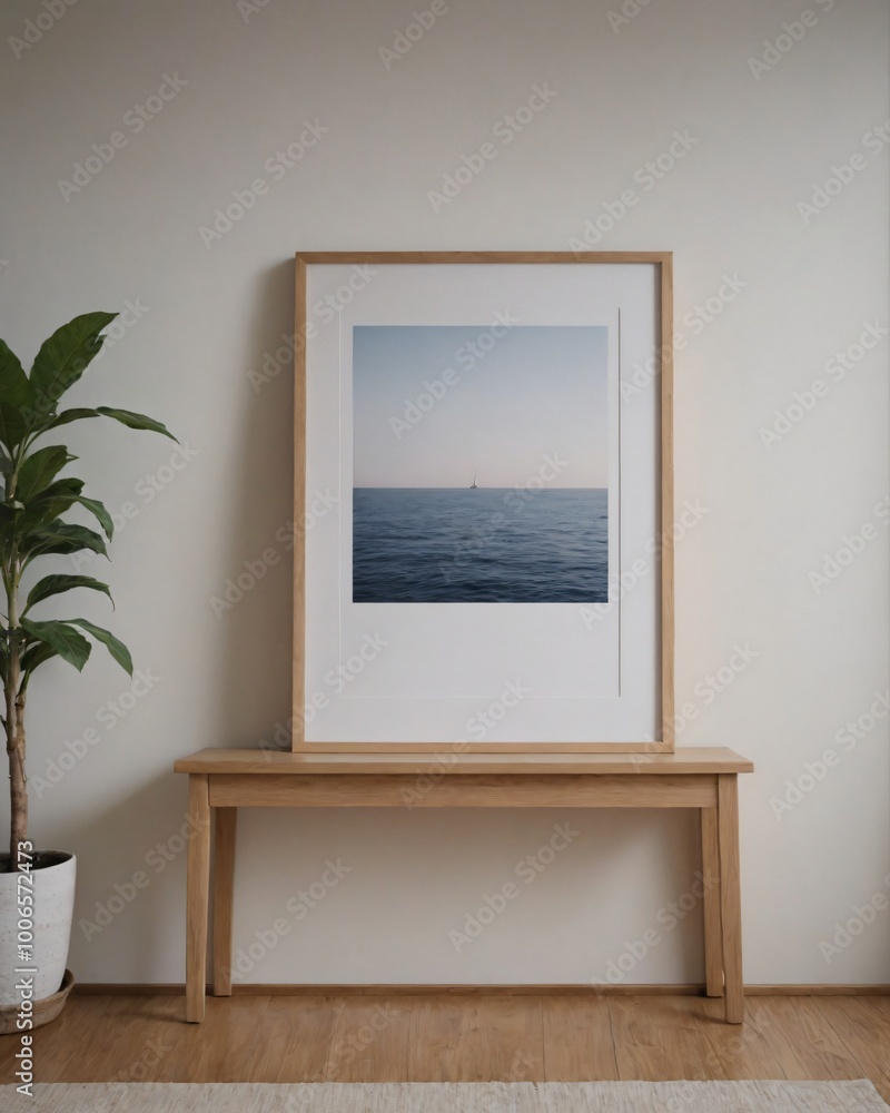 A designer wall in an empty room interior template with a big poster frame on the wall 3d illustration. A designer wall in an empty room interior template with a big poster frame on the wall 3d illustration.