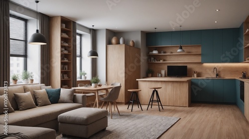 A living room interior design with a sofa set 3d illustration.