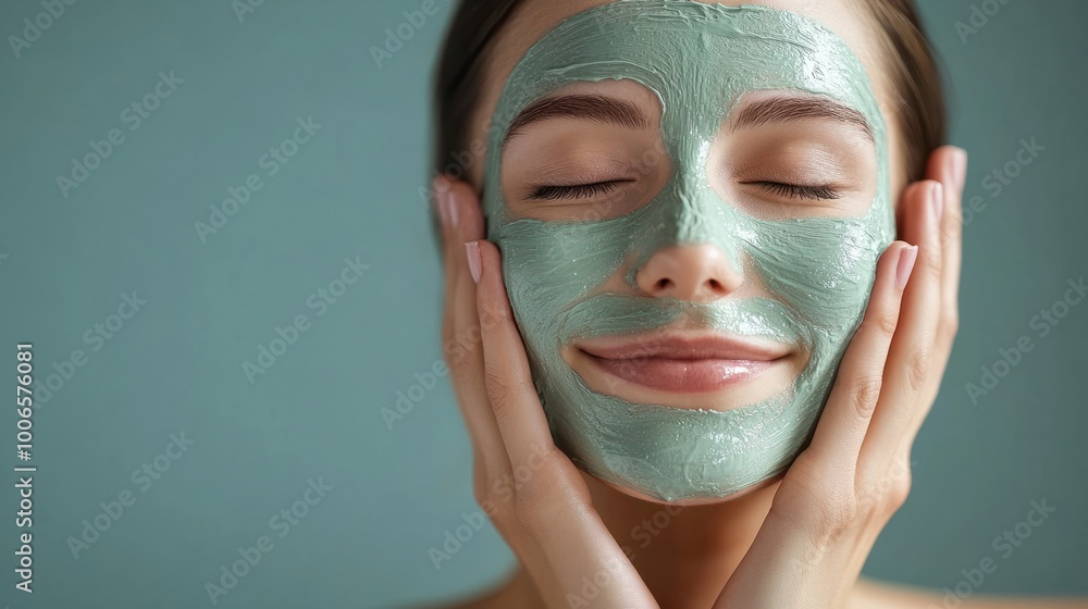Spa treatment, home self-care, or healthcare wellness for acne, collagen, or dermatology with woman, face mask, or hands Portrait, smiling, or joyful person with cream or chemical peel Spa treatment, home self-care, or healthcare wellness for acne, collagen, or dermatology with woman, face mask, or hands Portrait, smiling, or joyful person with cream or chemical peel