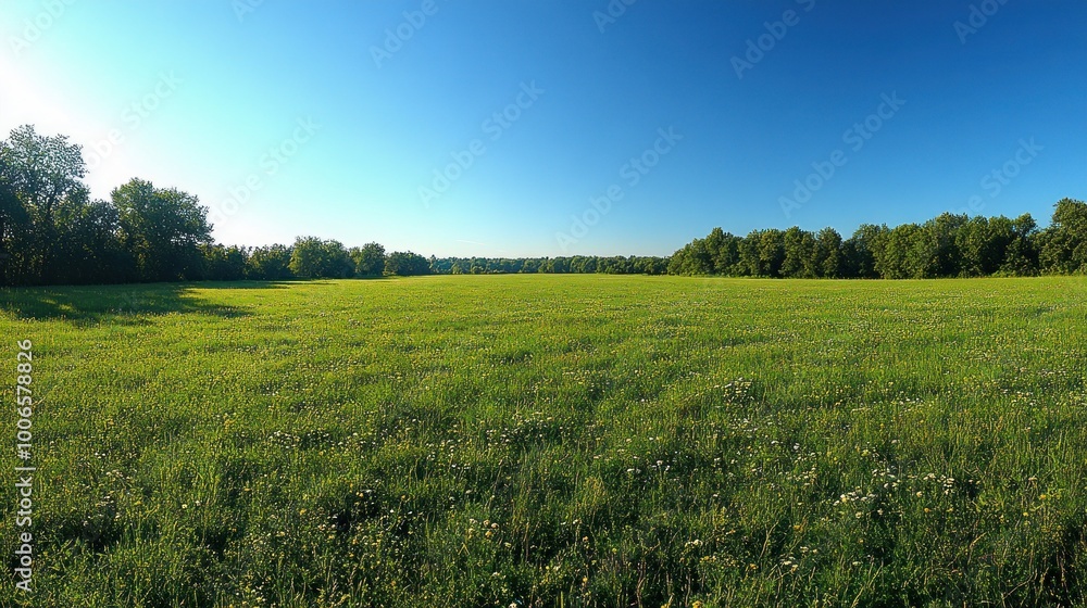 Obraz premium Green Meadow Under a Blue Sky
