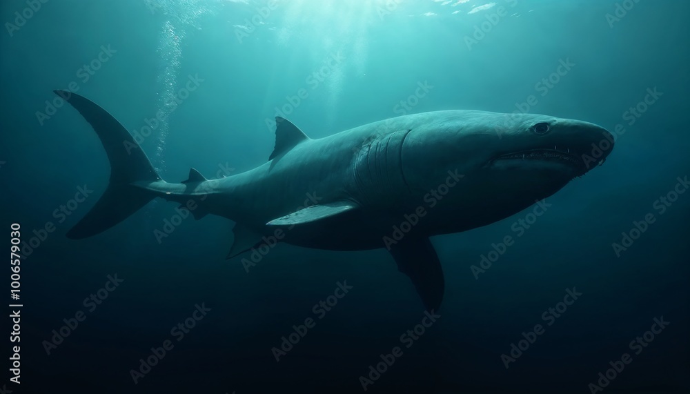 Graceful Shark Swimming in Deep Blue Ocean Graceful Shark Swimming in Deep Blue Ocean