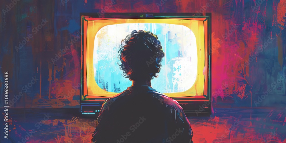 Φωτογραφία Television (Retro TV Show): A figure watching a popular 1980s television show, symbolizing the television culture of the decade
