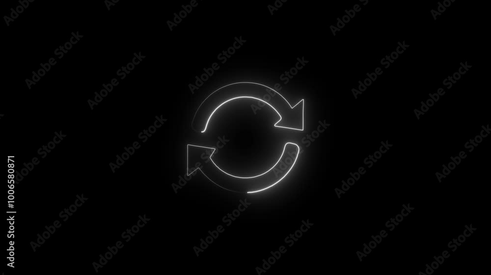 Arrow sign reload refresh rotation loop pictogram animation. Glowing neon refresh icon.  Rotation arrows in a circle sign concept.