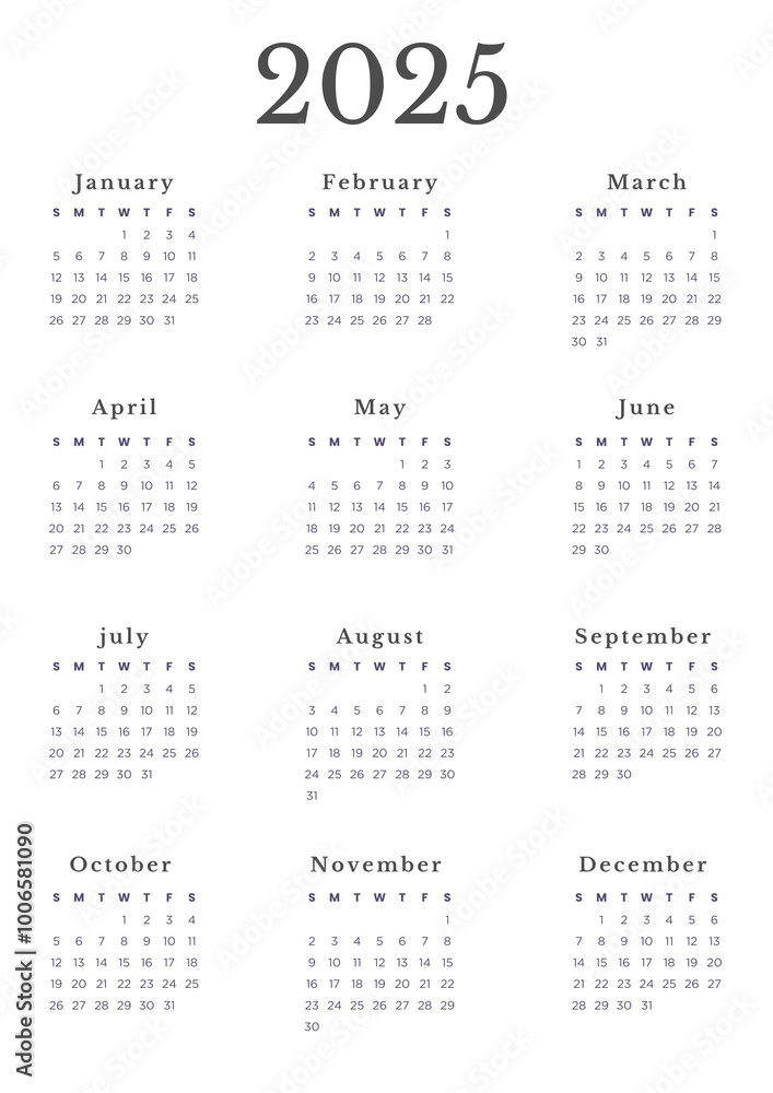 Minimalistic Annual 2025 Calendar Planner, Minimalistic Annual 2025 Calendar Planner,