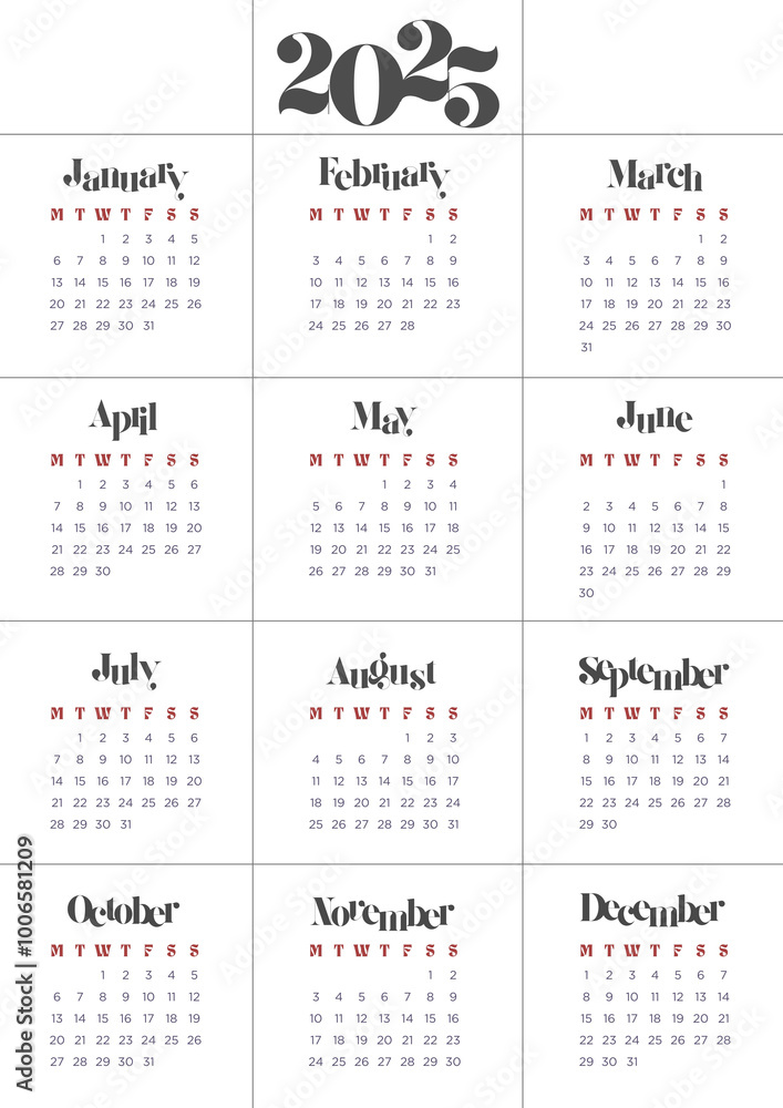 Minimalistic Annual 2025 Calendar Planner, Minimalistic Annual 2025 Calendar Planner,