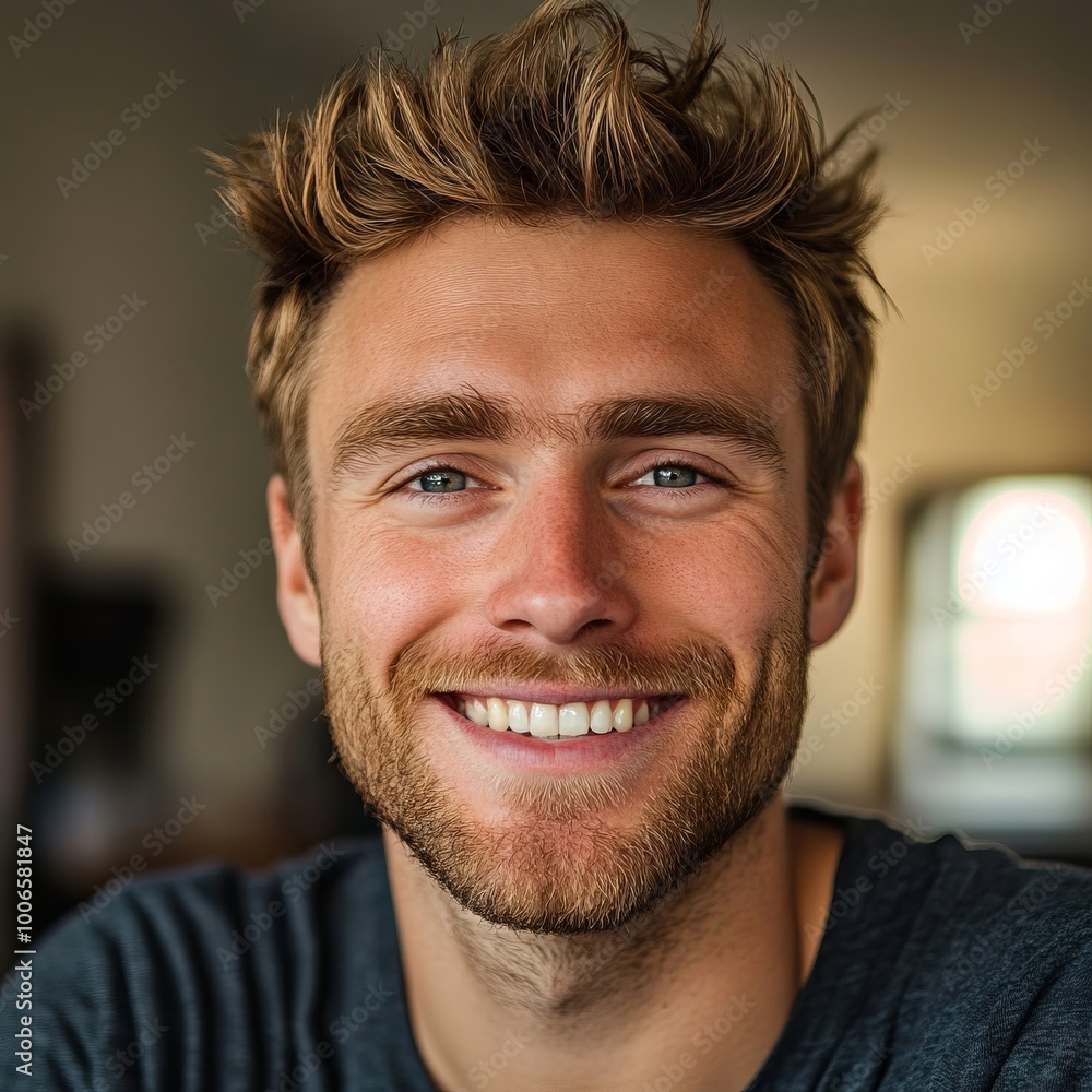Fototapeta premium A man with a beard smiles at the camera