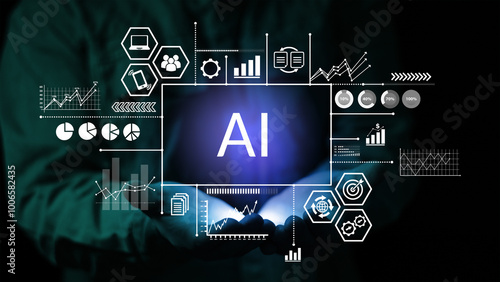 AI concept of big data , Machine learning, Big data network and innovation future growth year 2025.New technology trends. innovation and technology transformation in business and industry