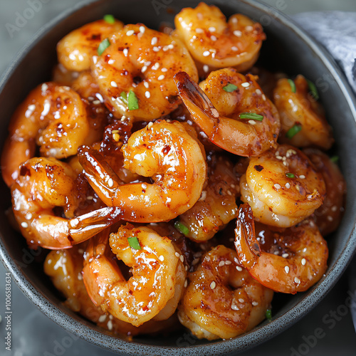 Glazed Sweet Chili Shrimp with Sesame and Scallion photo