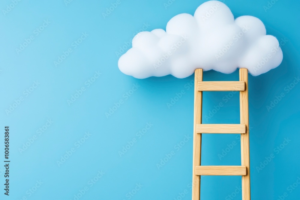 A stairway that ascends to the sky, encircled by white clouds, represents accomplishment and success. A stairway that ascends to the sky, encircled by white clouds, represents accomplishment and success.