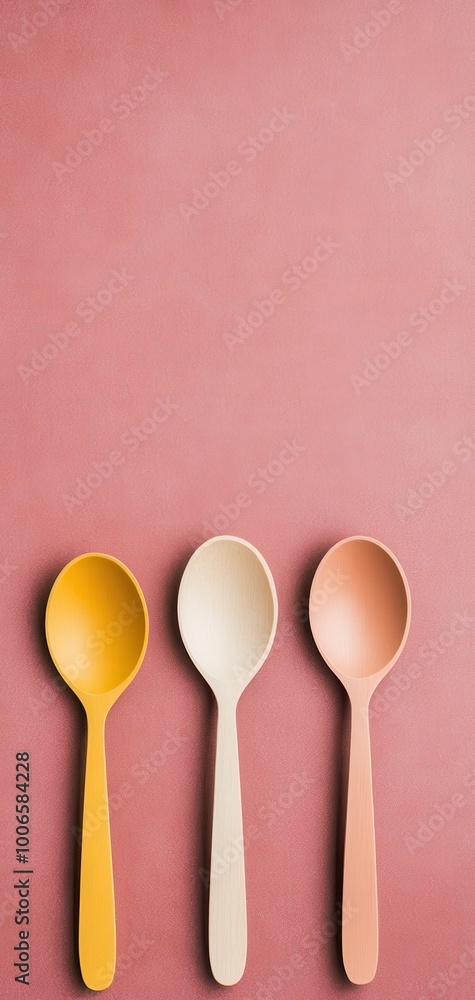Colorful wooden spoons on a pink background, perfect for kitchen and cooking themes, depicting simplicity and elegance. Colorful wooden spoons on a pink background, perfect for kitchen and cooking themes, depicting simplicity and elegance.