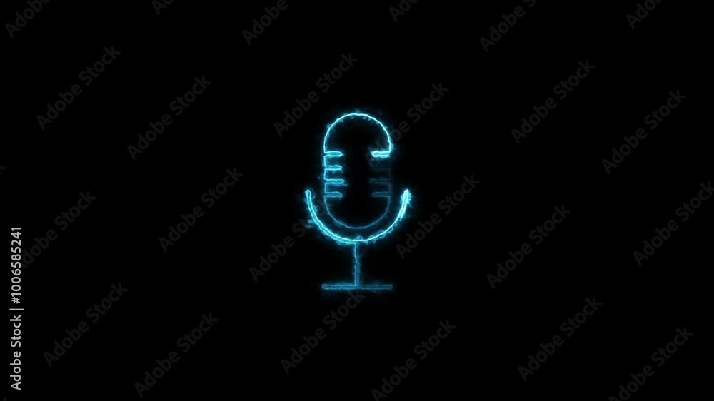 Glowing Neon Microphone icon animation. Glowing microphone icon for podcast, stand up or music show emblem concept. Glowing Neon Microphone icon animation. Glowing microphone icon for podcast, stand up or music show emblem concept.