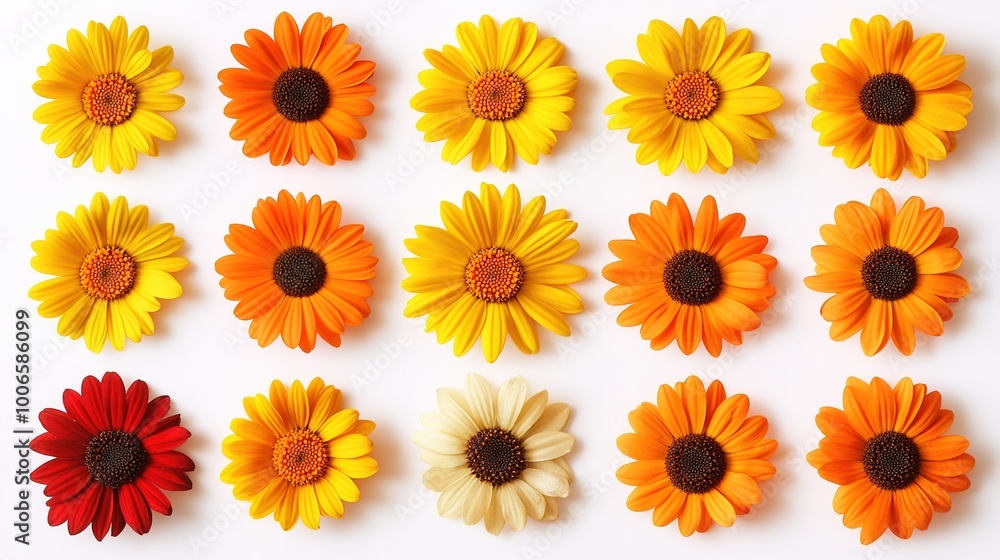 Vibrant Array of Colorful Flowers on White Background Vibrant Array of Colorful Flowers on White Background