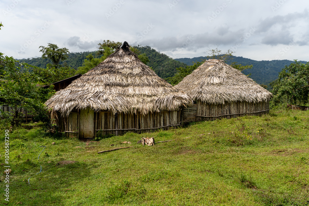 View of the traditional Bribir indigenous hut, made of mud and wood in Talamanca, Limon Costa Rica View of the traditional Bribir indigenous hut, made of mud and wood in Talamanca, Limon Costa Rica