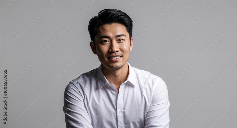 Stylish young Asian man in studio portrait against plain white background Stylish young Asian man in studio portrait against plain white background