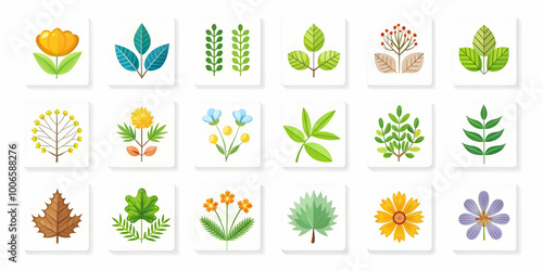 Simple Flat Nature-Inspired Calendar Icons Set Featuring Leaves and Flowers for 2025 - Elegant Vector Illustrations for Modern Designs