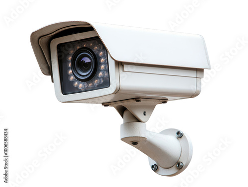 Surveillance camera with protective cover, ideal for security monitoring isolated white background, transparent background.