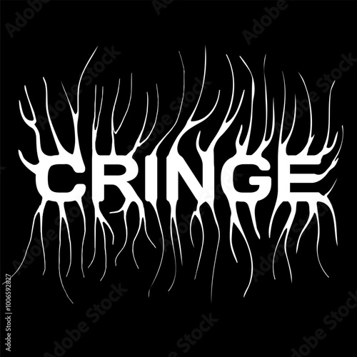 Cringe - slogan tee print design with distorted typography and a modern gothic graffiti style. Grunge lettering word. Flat vector illustration for embroidery.