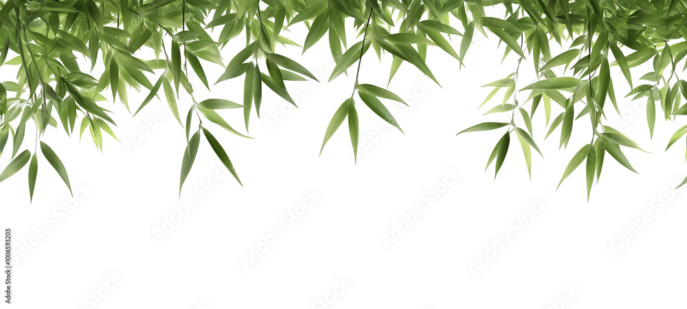 Obraz premium Seamless Horizontal Falling Bamboo Leaves isolated on transparent background PNG 