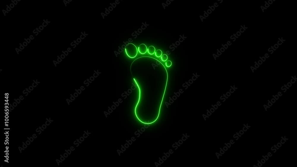 Glowing neon foot prints sign symbol icon animation. Glowing neon foot prints sign symbol icon animation.