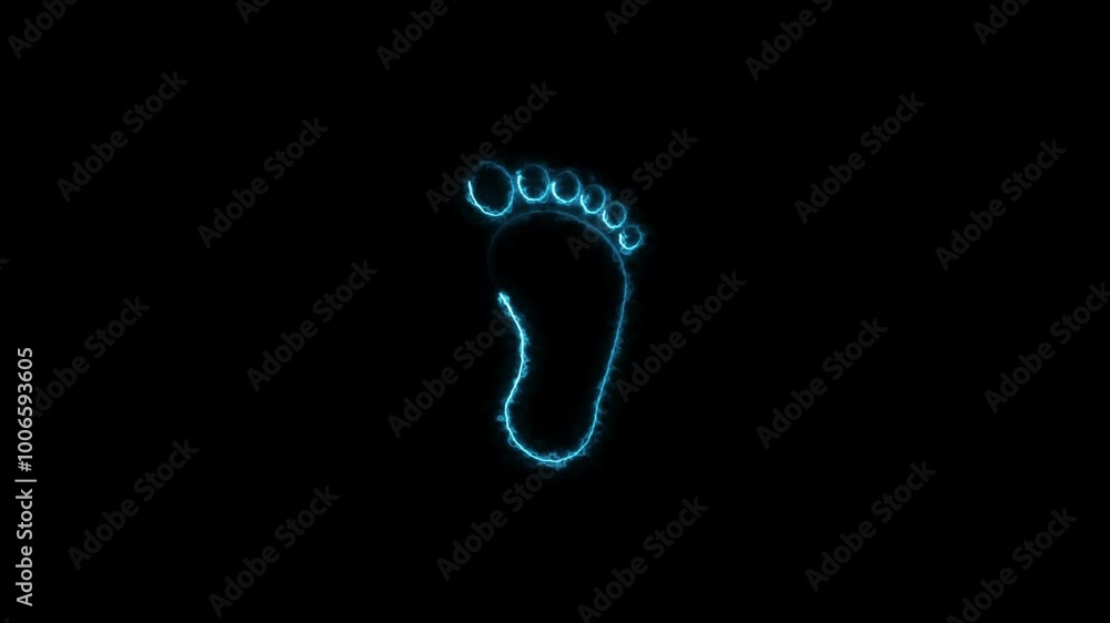 Glowing neon foot prints sign symbol icon animation. Glowing neon foot prints sign symbol icon animation.