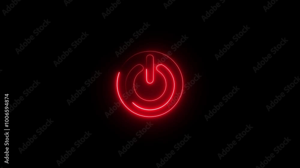 Glowing neon power button icon animation. Power button neon sign concept. Glowing neon power button icon animation. Power button neon sign concept.