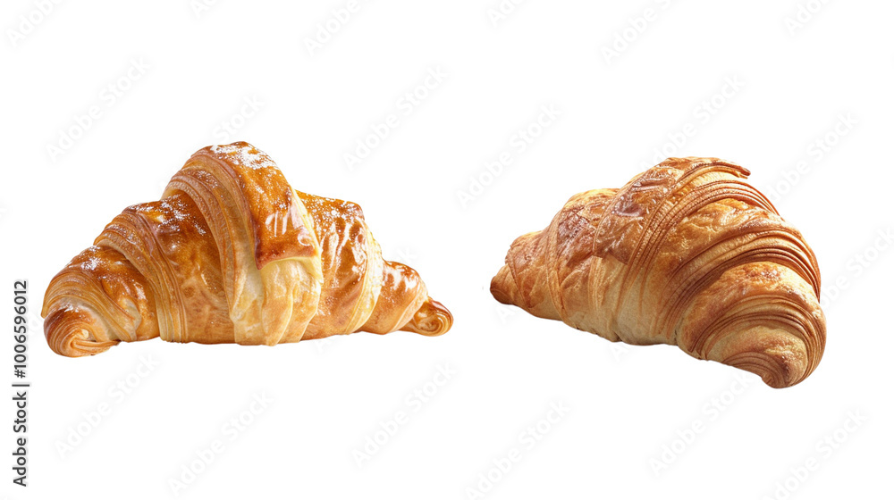 Freshly baked croissants, golden brown and flaky, showcasing deliciously buttery texture. Perfect for breakfast or delightful snack Freshly baked croissants, golden brown and flaky, showcasing deliciously buttery texture. Perfect for breakfast or delightful snack