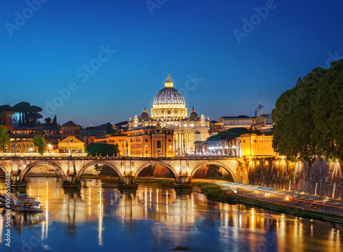 Night view of the Basilica St Peter in Rome, Italy