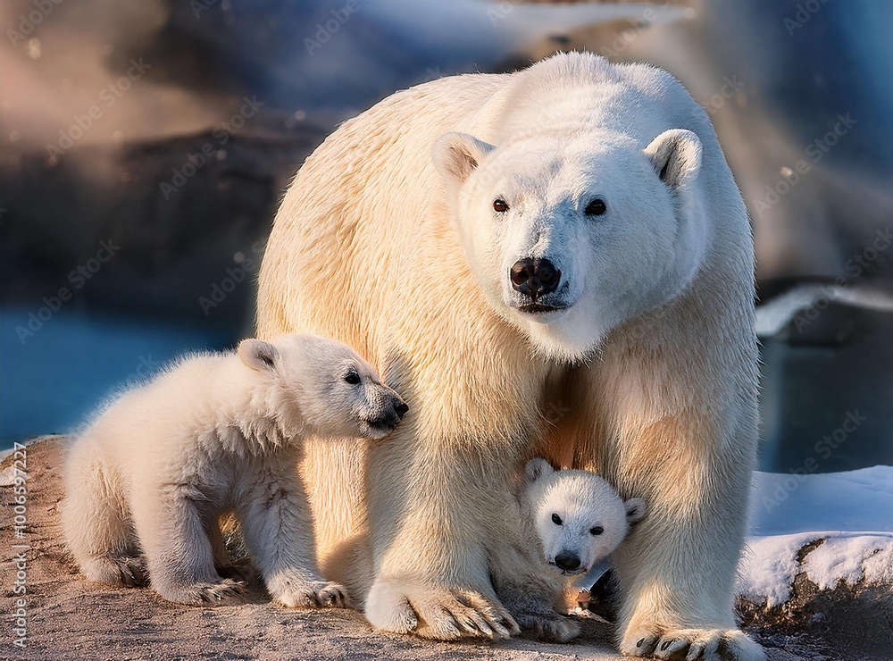 Polar she-bear with cubs Polar she-bear with cubs