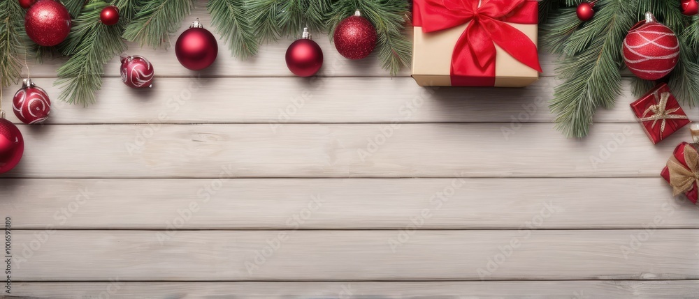 Christmas Decorations on Wooden Background Christmas Decorations on Wooden Background