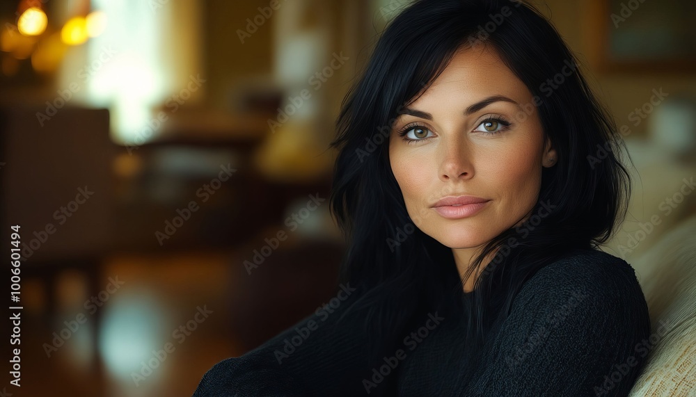 A woman sitting on a couch in a living room A woman sitting on a couch in a living room