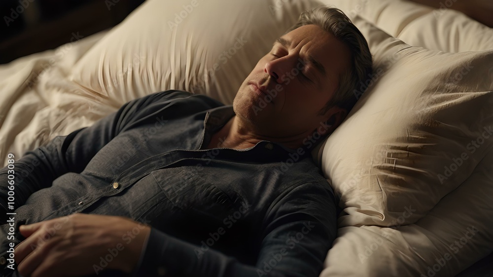 A Man Enjoying Peaceful, Restorative Sleep in the Comfort of His Bed